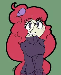 Size: 2336x2891 | Tagged: safe, artist:flan, derpibooru import, moondancer, equestria girls, adorkable, clothes, cute, dancerbetes, dork, equestria girls-ified, glasses, green background, long hair, simple background, smiling, solo, sweater