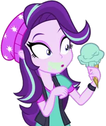 Size: 1729x2048 | Tagged: safe, artist:thebarsection, derpibooru import, starlight glimmer, equestria girls, mirror magic, spoiler:eqg specials, beanie, clothes, dessert, female, food, hat, ice cream, ice cream cone, open mouth, simple background, solo, transparent background, vector, vest