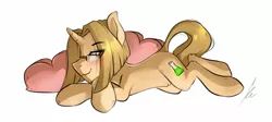 Size: 1280x575 | Tagged: safe, artist:sugarstar, derpibooru import, oc, oc:alex, unofficial characters only, pony, blushing, crossed hooves, glasses, heart, horn, looking at you, lying down, male, pillow, sexy, simple background, smiling, solo, stallion, transparent background