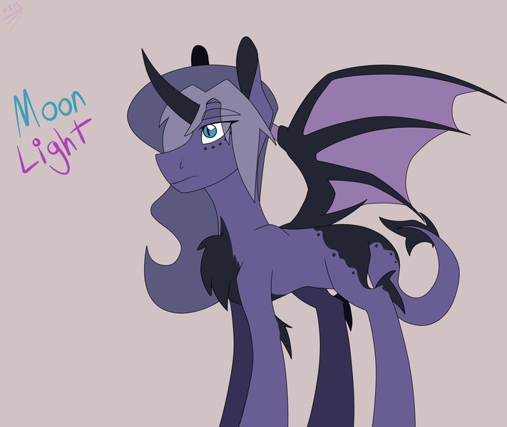 Size: 2000x1688 | Tagged: safe, artist:moonakart13, artist:moonaknight13, derpibooru import, oc, unofficial characters only, alicorn, bat pony, bat pony alicorn, bat wings, chest fluff, female, freckles, gray background, magical lesbian spawn, markings, next generation, offspring, parent:princess luna, parents:twiluna, parent:twilight sparkle, simple background, solo