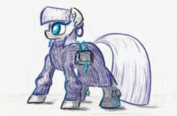 Size: 1295x852 | Tagged: safe, artist:shoeunit, derpibooru import, maud pie, earth pony, pony, clothes, colored pencil drawing, ear piercing, earring, female, jewelry, mare, piercing, purse, solo, sweater dress, traditional art