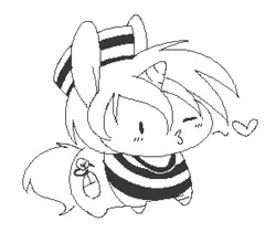 Size: 908x762 | Tagged: safe, artist:quarantinedchaoz, derpibooru import, oc, oc:creative flair, unofficial characters only, pony, unicorn, clothes, hat, heart, kissy face, male, monochrome, one eye closed, prison outfit, prison stripes, shirt, solo, stallion, wink