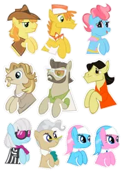 Size: 2480x3508 | Tagged: safe, artist:oceanbreezebrony, derpibooru import, aloe, braeburn, carrot cake, colter sobchak, cup cake, jeff letrotski, lotus blossom, mayor mare, photo finish, theodore donald "donny" kerabatsos, pony, donny, female, high res, male, mare, simple background, stallion, sticker, transparent background, walter sobchak