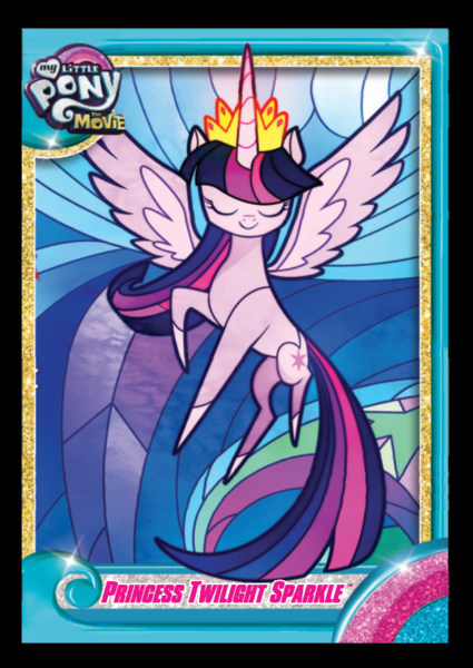 Size: 425x600 | Tagged: safe, artist:alexia tryfon, derpibooru import, twilight sparkle, twilight sparkle (alicorn), alicorn, pony, my little pony: the movie, the art of my little pony: the movie, deleted scene, female, flying, foil cards, mare, my little pony logo, solo, spread wings, stained glass, wings