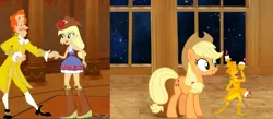 Size: 940x408 | Tagged: safe, artist:jeffersonfan99, derpibooru import, applejack, pony, equestria girls, bare shoulders, baroque outfit, beauty and the beast, boots, buckled shoes, clothes, coat, cowboy boots, cowboy hat, ewan mcgregor, fall formal outfits, footman, hat, human ponidox, knee-high boots, kneesocks, lumiere, self ponidox, shoes, socks, strapless