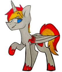 Size: 656x763 | Tagged: safe, artist:rubydeluxe, derpibooru import, edit, oc, oc:rd, unofficial characters only, alicorn, pony, alicorn oc, male, raised hoof, simple background, solo, traditional art, transparent background