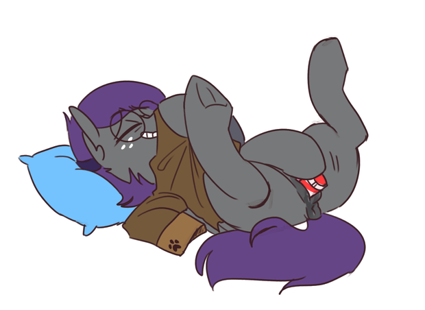 Size: 620x452 | Tagged: explicit, artist:redxbacon, derpibooru import, oc, oc:toot sweet, unofficial characters only, pony, anus, dark genitals, eyes closed, female, freckles, glasses, insertion, mare, masturbation, nudity, on back, pillow, sex toy, simple background, smiling, solo, solo female, vaginal insertion, vulva, white background