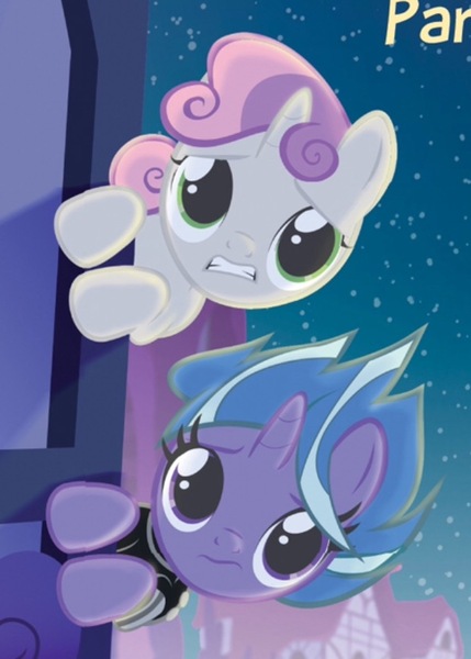 Size: 619x866 | Tagged: safe, derpibooru import, lilymoon, sweetie belle, pony, unicorn, peryton panic, ponyville mysteries, duo, female, filly