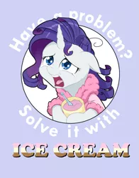 Size: 785x1000 | Tagged: artist:dstears, bathrobe, clothes, comfort eating, crying, derpibooru import, eating, food, ice cream, marshmelodrama, part of a set, rarity, robe, safe, solo, this will end in weight gain