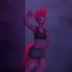 Size: 1800x1800 | Tagged: abs, anthro, armpits, artist:sharkiity, broken horn, derpibooru import, fizzlepop berrytwist, my little pony: the movie, safe, solo, tempest shadow