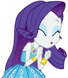 Size: 1640x1876 | Tagged: safe, artist:thebarsection, derpibooru import, rarity, equestria girls, equestria girls series, clothes, dress, eyes closed, female, geode of shielding, magical geodes, open mouth, simple background, smiling, solo, transparent background