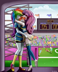 Size: 2384x2985 | Tagged: suggestive, artist:anibaruthecat, derpibooru import, rainbow dash, scootaloo, sweetie belle, equestria girls, blushing, cheerleader, clothes, eyes closed, female, football, french kiss, frilly underwear, hide, kissing, lesbian, older, older sweetie belle, panties, raised leg, shipping, shoes, skirt, skirt lift, sneakers, soccer field, socks, spoiler, sports, sports shorts, stockings, sweetiedash, thigh highs, tomboy, underwear, upskirt, watch, white underwear