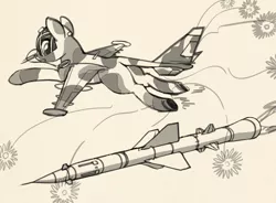 Size: 1906x1400 | Tagged: safe, artist:lunebat, derpibooru import, ponified, original species, plane pony, pony, female, mare, monochrome, plane, running away, scared, sketch, su-25 frogfoot