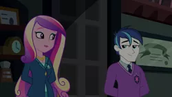 Size: 1920x1080 | Tagged: safe, derpibooru import, screencap, princess cadance, shining armor, equestria girls, friendship games, alumnus shining armor, crystal prep, cute, cutedance, dean cadance, eye contact, female, flirting, lidded eyes, looking at each other, male, sexy, shipping fuel, smiling, smirk, straight