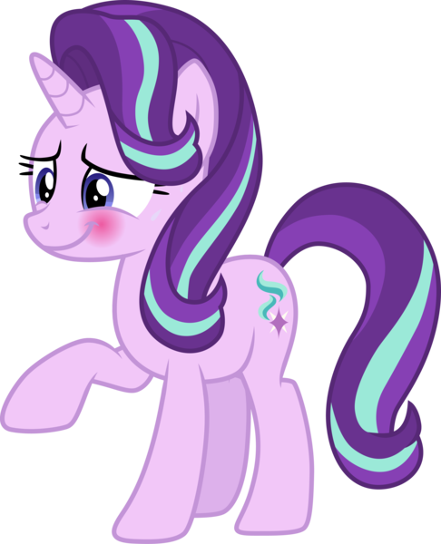 Size: 3000x3703 | Tagged: safe, artist:cloudyglow, artist:illumnious, derpibooru import, starlight glimmer, pony, unicorn, uncommon bond, .ai available, blushing, female, mare, raised hoof, simple background, solo, transparent background, vector