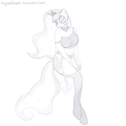 Size: 1024x1024 | Tagged: anthro, artist:longtailshort, breasts, busty princess luna, clothes, derpibooru import, female, garter belt, monochrome, moonbutt, praise the moon, princess luna, socks, solo, solo female, stockings, stupid sexy princess luna, suggestive, thigh highs, underwear, unguligrade anthro