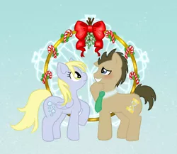 Size: 750x650 | Tagged: safe, artist:metal-milk, derpibooru import, derpy hooves, doctor whooves, time turner, candy, candy cane, christmas, doctorderpy, female, food, holiday, male, mistletoe, necktie, shipping, straight, ych example, ych result, your character here