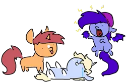 Size: 555x361 | Tagged: safe, artist:nootaz, derpibooru import, oc, oc:amplitude, oc:game guard, oc:nootaz, unofficial characters only, bat pony, bat pony oc, chibi, gametaz, on back, simple background, transparent background