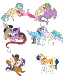 Size: 2000x2475 | Tagged: safe, artist:saphi-boo, derpibooru import, applejack, capper dapperpaws, discord, fluttershy, pinkie pie, princess celestia, princess skystar, rainbow dash, rarity, shining armor, spike, twilight sparkle, twilight sparkle (alicorn), abyssinian, alicorn, anthro, classical hippogriff, digitigrade anthro, dragon, hippogriff, my little pony: the movie, alternate universe, blushing, capperity, crack shipping, dashlestia, discolight, female, flutterspike, kissing, lesbian, male, mane six, missing accessory, nuzzling, shiningjack, shipping, simple background, skypie, straight, transparent background