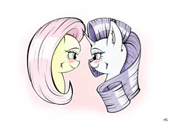 Size: 8486x6000 | Tagged: safe, artist:maneingreen, derpibooru import, fluttershy, rarity, pegasus, pony, unicorn, absurd resolution, blushing, bust, cheek fluff, ear fluff, female, flarity, fluffy, imminent kissing, lesbian, love, mare, portrait, profile, shipping