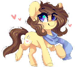 Size: 322x302 | Tagged: safe, artist:skimea, derpibooru import, oc, oc:coffee, unofficial characters only, earth pony, pony, animated, blinking, clothes, female, gif, heart, mare, raised hoof, scarf, simple background, solo, transparent background