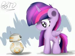 Size: 3564x2660 | Tagged: safe, artist:bronybehindthedoor, derpibooru import, twilight sparkle, twilight sparkle (alicorn), alicorn, pony, bb-8, confused, crossover, cute, droid, female, folded wings, looking at each other, mare, star wars, star wars: the force awakens, star wars: the last jedi, twiabetes