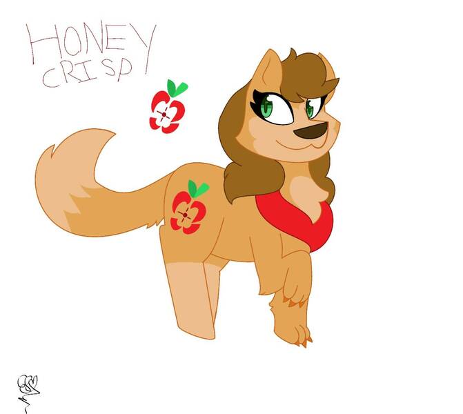 Size: 1440x1288 | Tagged: safe, artist:endaria2021, derpibooru import, oc, oc:honey crisp, unofficial characters only, my little pony: the movie, interspecies offspring, offspring, parent:applejack, parent:capper, parents:capperjack