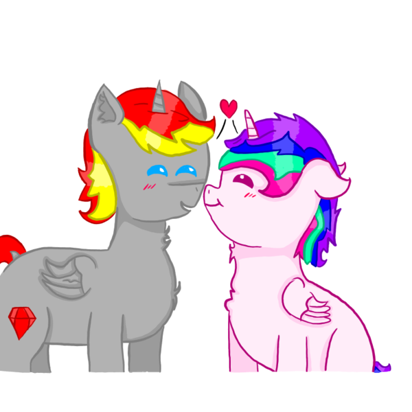 Size: 800x800 | Tagged: safe, alternate version, artist:holly dance, artist:rubydeluxe, derpibooru import, oc, oc:holly dance, oc:rd, unofficial characters only, alicorn, pony, alicorn oc, blushing, boop, chest fluff, cutie mark, digital art, ear fluff, female, heart, horn, love, male, neck fluff, noseboop, nuzzling, oc x oc, shipping, simple background, straight, transparent, transparent background, wings