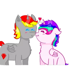 Size: 800x800 | Tagged: safe, alternate version, artist:holly dance, artist:rubydeluxe, derpibooru import, oc, oc:holly dance, oc:rd, unofficial characters only, alicorn, pony, alicorn oc, blushing, boop, chest fluff, cutie mark, digital art, ear fluff, female, heart, horn, love, male, neck fluff, noseboop, nuzzling, oc x oc, shipping, simple background, straight, transparent, transparent background, wings