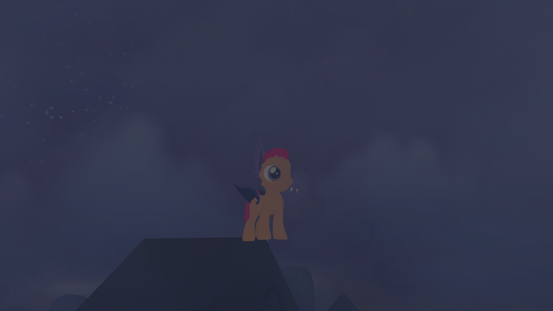 Size: 1920x1080 | Tagged: safe, derpibooru import, scootaloo, bat pony, 3d, batpony costume, clothes, costume, creepy, crypt, female, filly, foal, fog, grave, gravestone, graveyard, heartlands, legends of equestria, night, nightmare night, nightmare night costume, nightmarenightloe2017, night sky, roof, sky, stars, video game