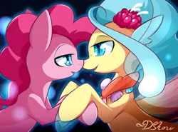 Size: 500x369 | Tagged: safe, artist:dshou, derpibooru import, pinkie pie, princess skystar, seapony (g4), my little pony: the movie, female, lesbian, looking at each other, one small thing, scene interpretation, seaponified, seapony pinkie pie, seaquestria, shipping, skypie, smiling, species swap