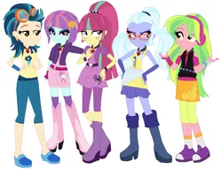 Size: 774x590 | Tagged: safe, artist:sarahgdo, derpibooru import, indigo zap, lemon zest, sour sweet, sugarcoat, sunny flare, equestria girls, alternate costumes, alternate universe, shadow five