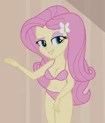 Size: 840x980 | Tagged: suggestive, derpibooru import, edit, edited screencap, editor:ah96, screencap, fluttershy, equestria girls, hamstocalypse now, rainbow rocks, bedroom eyes, belly button, bra, breast edit, breasts, busty fluttershy, cleavage, clothes, female, panties, pink underwear, raised eyebrow, sexy, smiling, solo, solo female, thighs, underwear, underwear edit