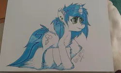 Size: 1196x720 | Tagged: safe, artist:annuthecatgirl, derpibooru import, oc, oc:sharp shear, unofficial characters only, unicorn, chest fluff, curved horn, ear fluff, ear piercing, earring, female, jewelry, piercing, solo, traditional art, unshorn fetlocks