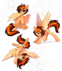 Size: 1309x1500 | Tagged: safe, artist:tomatocoup, derpibooru import, oc, oc:aerion featherquill, unofficial characters only, pegasus, pony, biting, chest fluff, female, looking at you, mare, preening, simple background, solo, spread wings, transparent background, wing bite, wings, zoom layer