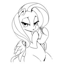 Size: 1500x1500 | Tagged: safe, artist:mrs1989, derpibooru import, fluttershy, pegasus, pony, black and white, comb, combing, doodle, ear fluff, female, grayscale, lidded eyes, lineart, mare, monochrome, simple background, solo, white background