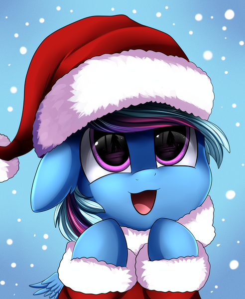 Size: 1446x1764 | Tagged: safe, artist:pridark, derpibooru import, oc, unofficial characters only, pony, bust, christmas, commission, cute, hat, holiday, male, ocbetes, open mouth, portrait, santa hat, snow, snowfall, solo