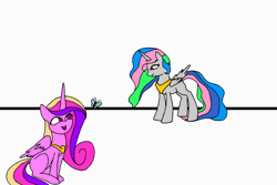 Size: 750x500 | Tagged: safe, artist:slamjam, derpibooru import, princess cadance, princess celestia, alicorn, butterfly, pony, abuse, angry, animated, caddybuse, duo, female, hammer, looking at something, magic, mare, sitting, smiling