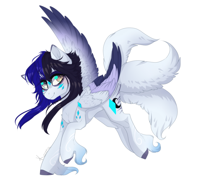 Size: 2000x1800 | Tagged: safe, artist:skimea, derpibooru import, oc, oc:cyan crystal, unofficial characters only, pegasus, pony, colored wings, female, mare, multicolored wings, multiple tails, simple background, solo, transparent background, unshorn fetlocks