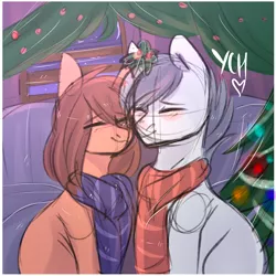 Size: 4000x4000 | Tagged: artist:pesty_skillengton, christmas, christmas tree, clothes, commission, cute, derpibooru import, holiday, holly, holly mistaken for mistletoe, love, male, mistletoe, new year, oc, safe, scarf, stallion, tree, unofficial characters only, winter, your character here