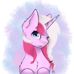 Size: 768x768 | Tagged: safe, artist:lilrandum, derpibooru import, oc, oc:honningbrew, unofficial characters only, unicorn, bust, horn, smiling, solo, ych result