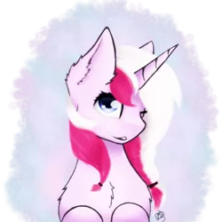 Size: 1536x1536 | Tagged: safe, artist:lilrandum, derpibooru import, edit, oc, oc:honningbrew, unofficial characters only, unicorn, bloom, bust, horn, smiling, solo, ych result