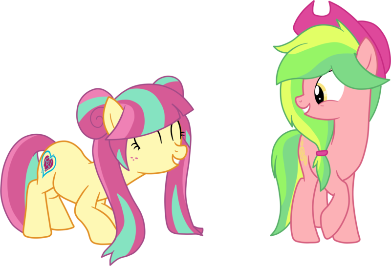 Size: 1926x1312 | Tagged: safe, artist:luckyclau, derpibooru import, lemon zest, sour sweet, ponified, earth pony, pony, alternate hairstyle, equestria girls ponified, eyes closed, female, hat, mare, simple background, transparent background, vector