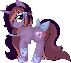 Size: 900x794 | Tagged: safe, artist:tambelon, derpibooru import, oc, oc:lavender aroma, unofficial characters only, pony, unicorn, bow, eyeshadow, female, looking at you, makeup, mare, solo, watermark