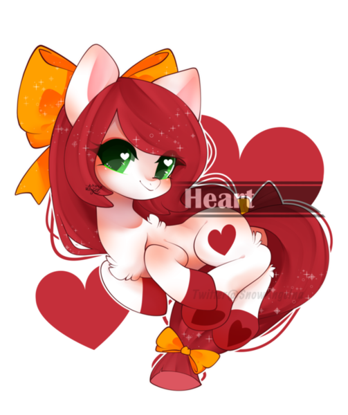 Size: 600x715 | Tagged: safe, artist:snow angel, derpibooru import, oc, oc:heart, unofficial characters only, pony, bow, female, hair bow, heart eyes, mare, smiling, solo, wingding eyes