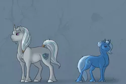 Size: 1800x1199 | Tagged: safe, artist:ganashiashaka, derpibooru import, trixie, oc, oc:aegis frost, pony, unicorn, male, offspring, parent:royal guard, parent:trixie, stallion, unshorn fetlocks