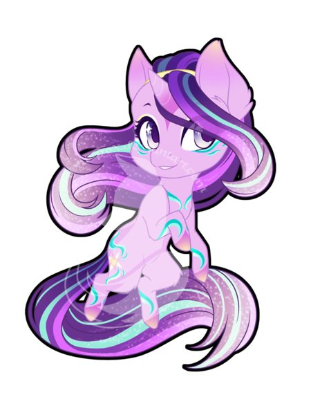 Size: 690x920 | Tagged: safe, artist:fuyusfox, derpibooru import, starlight glimmer, pony, unicorn, chibi, cutie mark, ethereal mane, female, glowing mane, mare, outline, rainbow power, rainbow power-ified, simple background, solo, starry eyes, starry mane, transparent background, watermark, wingding eyes