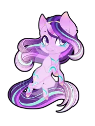 Size: 690x920 | Tagged: safe, artist:fuyusfox, derpibooru import, starlight glimmer, pony, unicorn, chibi, cutie mark, ethereal mane, female, glowing mane, mare, outline, rainbow power, rainbow power-ified, simple background, solo, starry eyes, starry mane, transparent background, watermark, wingding eyes