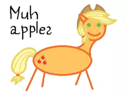 Size: 344x266 | Tagged: safe, artist:watermelon changeling, derpibooru import, applejack, earth pony, pony, 1000 hours in ms paint, c:, female, mare, misspelling, muh, simple background, smiling, solo, stick figure, white background