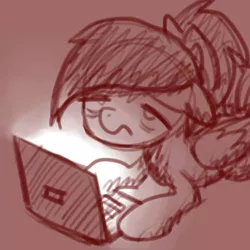 Size: 500x500 | Tagged: safe, artist:sugar morning, derpibooru import, oc, oc:sugar morning, unofficial characters only, pegasus, pony, computer, cute, doodle, female, in the dark, laptop computer, mare, monochrome, sketch, sleepy, tired, working